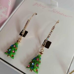 Betsey Johnson Christmas Tree drop earrings with rhinestones